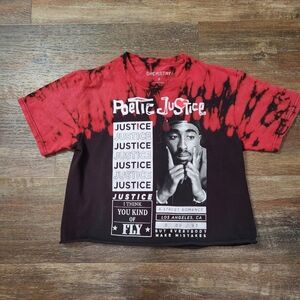 POETIC JUSTICE RED & BLACK TIE DYE CROPPED T-SHIRT SIZE SMALL